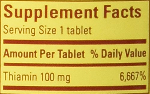 Nature Made Vitamine B1 100 mg – etiquette du flacon, source d'énergie et concentration possible.
