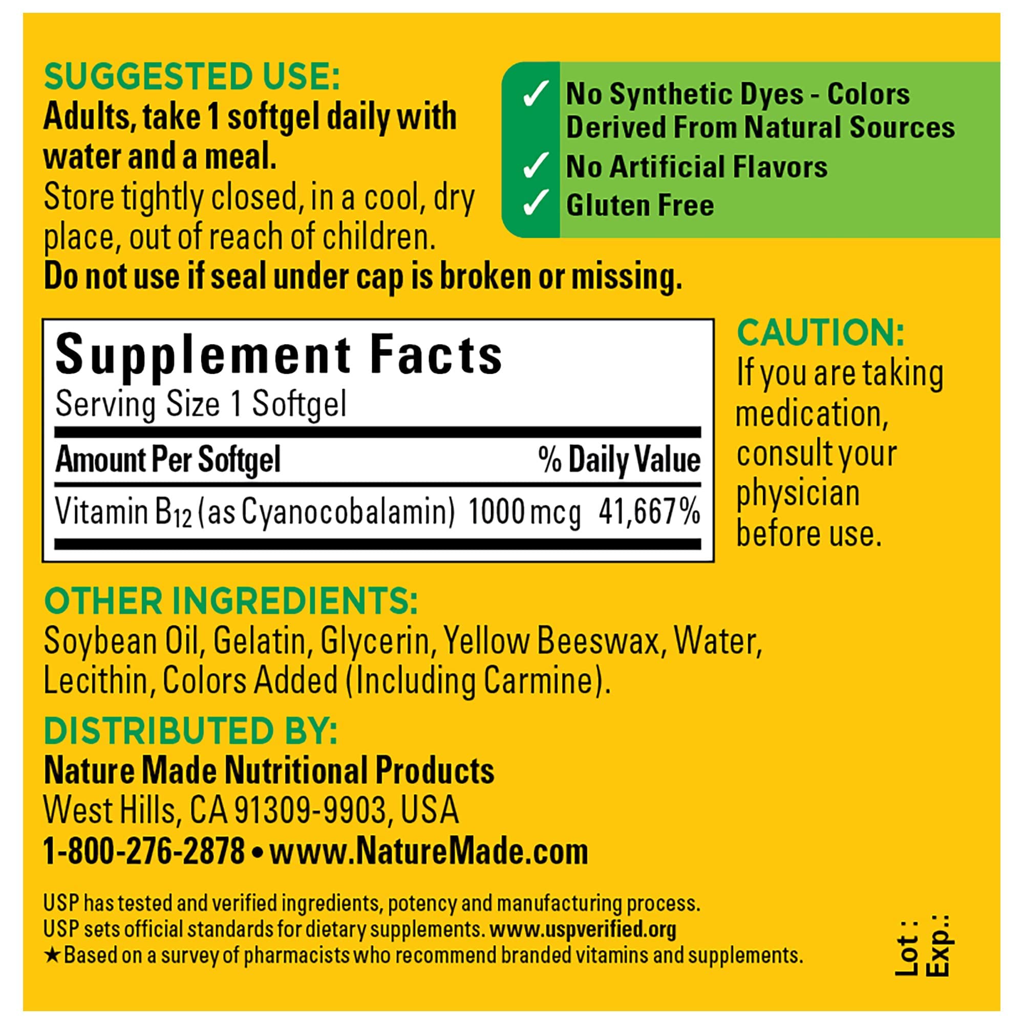 Nature Made Vitamine B12 1000 mcg – gélules faciles à avaler pour l'énergie quotidienne