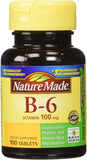 Nature Made Vitamine B-6 100 mg en boîte frontale, soutien potentiel à la vitalité.