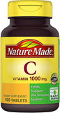 Nature Made Vitamine C 1000 mg – tablettes visibles, soutien immunitaire potentiel au quotidien.