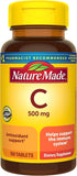 Nature Made Vitamine C 500 mg caplets – bouteille prête à l’emploi, soutien immunitaire potentiel au quotidien.