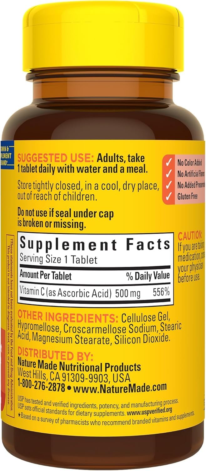 Nature Made Vitamine C 500 mg caplets – emballage lot de 3 pour un entretien régulier.