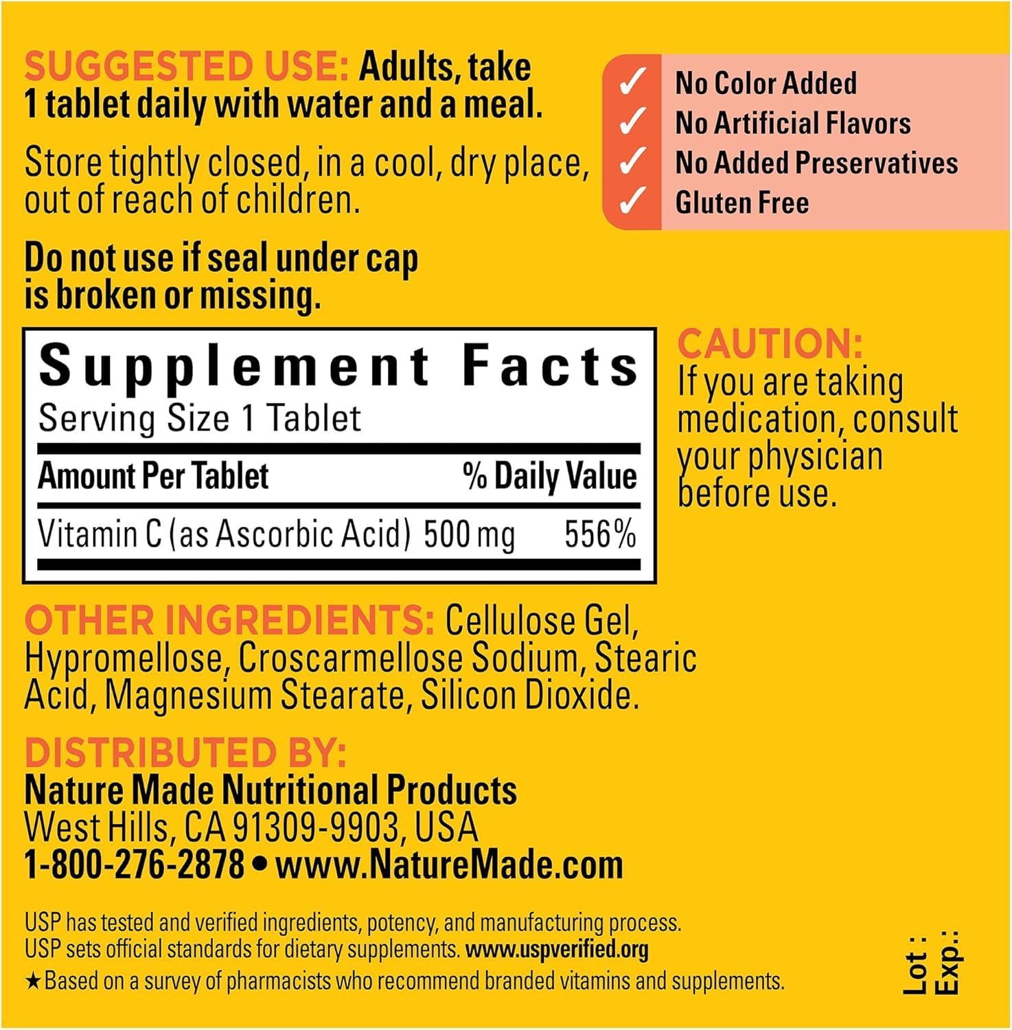 Nature Made Vitamine C 500 mg caplets – prise en main facile pour votre routine diurne.