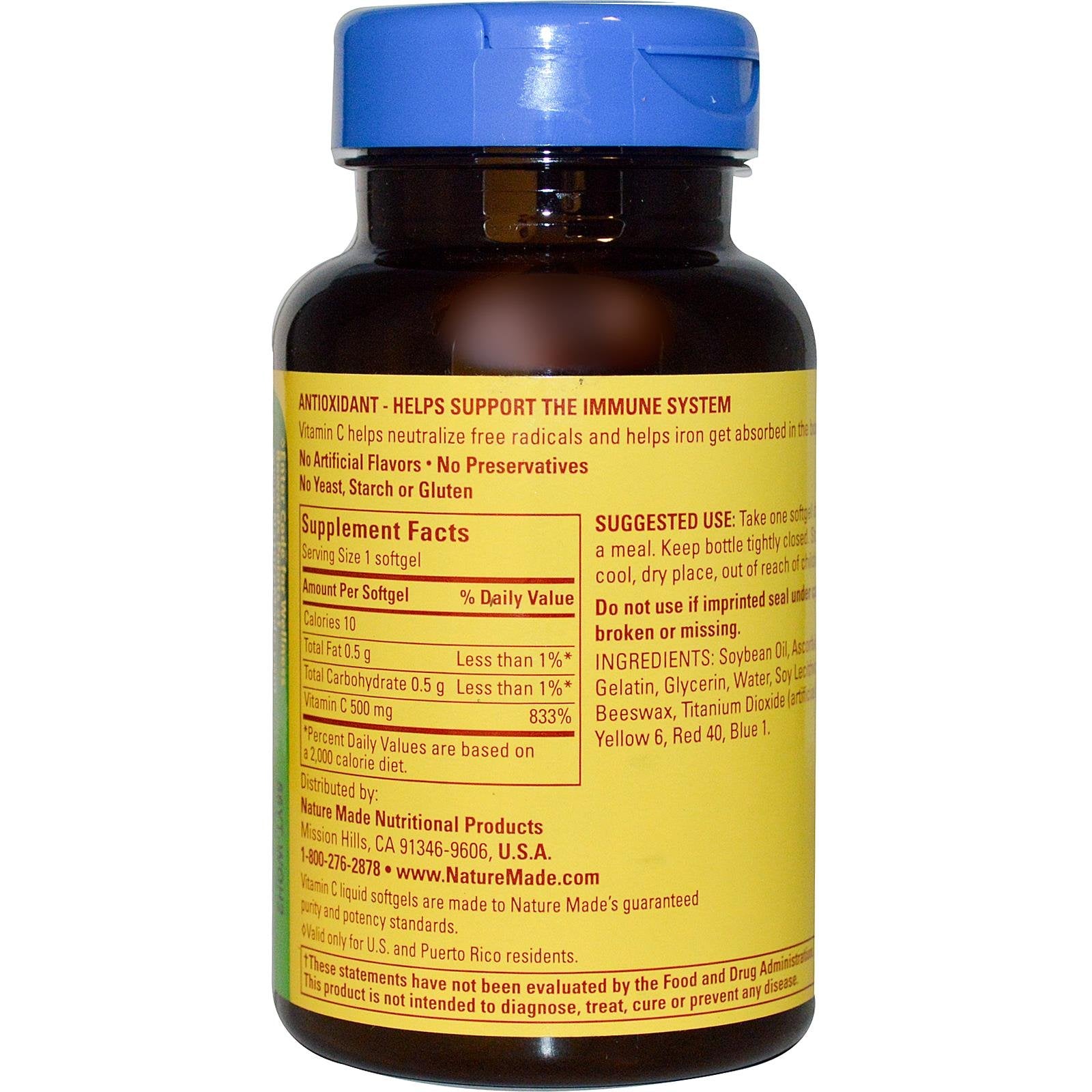 Nature Made Vitamine C 500 mg – gélules et étiquette, routine quotidienne pour bien démarrer la journée.