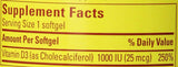 Nature Made Vitamine D3 1000 UI, bouteille ouverte, apport quotidien possible.