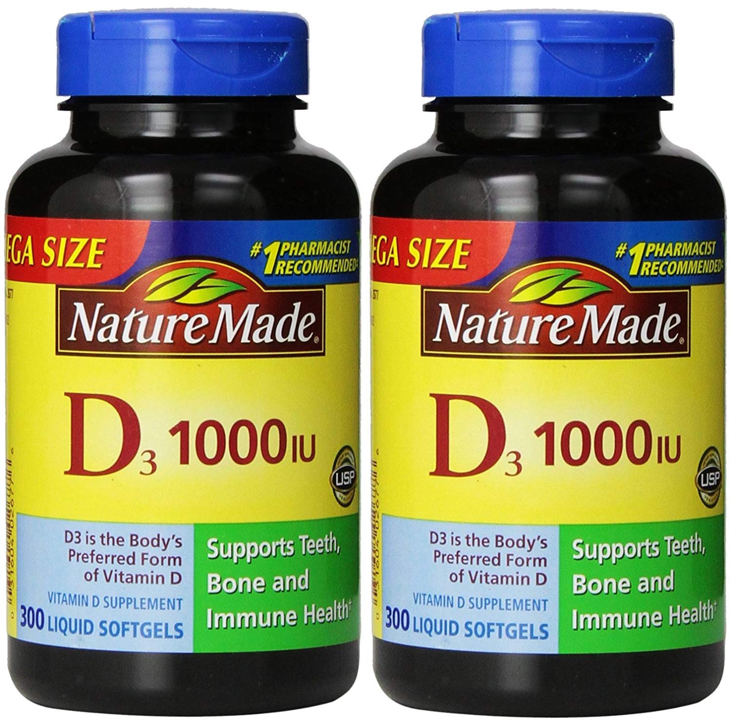 Nature Made Vitamine D3 1000 UI, bouteille, soutien potentiel au quotidien.