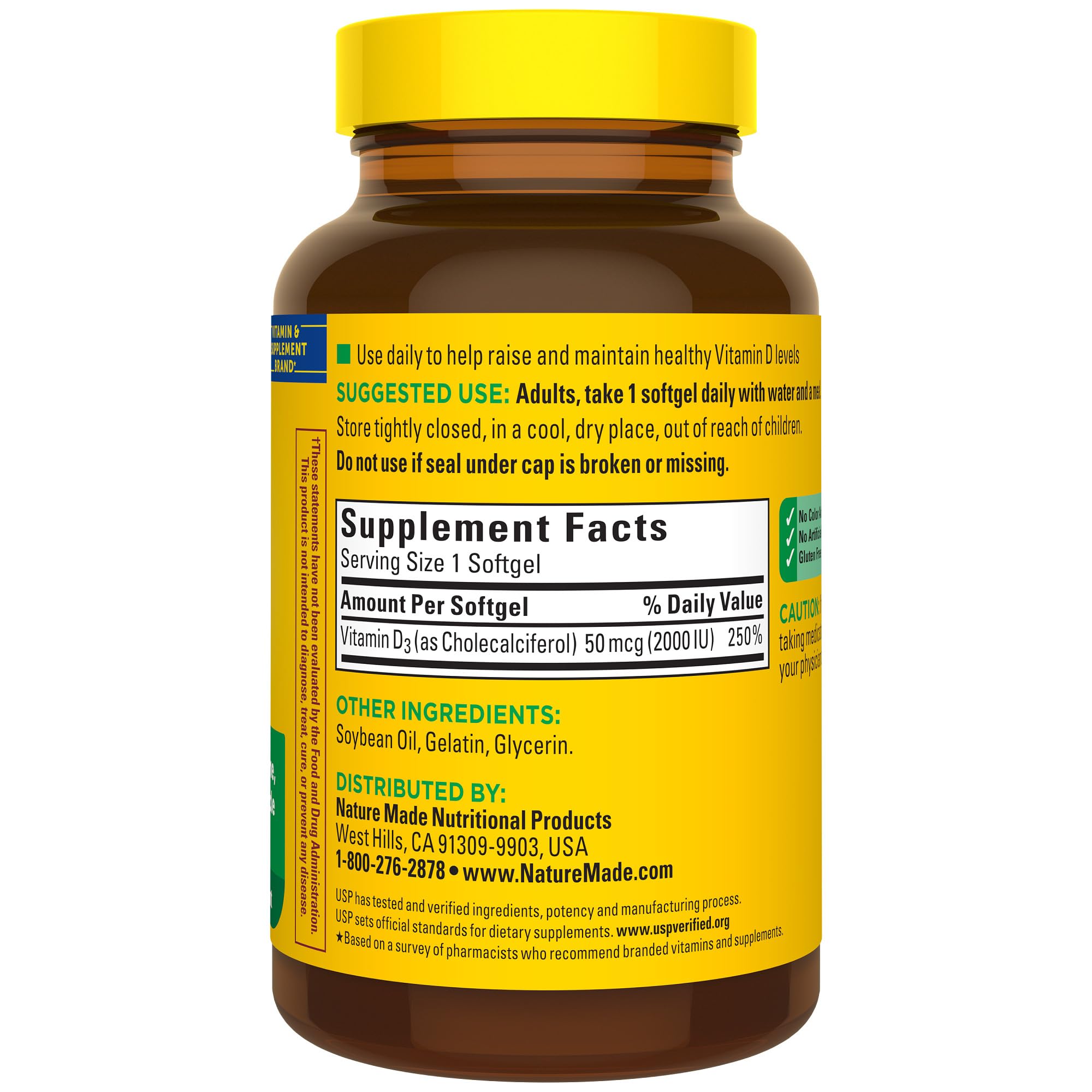 Nature Made Vitamine D3 2000 UI, utilisation quotidienne, pratique et fiable.