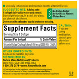 Nature Made Vitamine D3 2000 UI, formulation sans gluten et sans colorants artificiels.