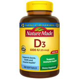 Nature Made Vitamine D3, bouteille de 300 gélules, soutien des os et de l’immunité.