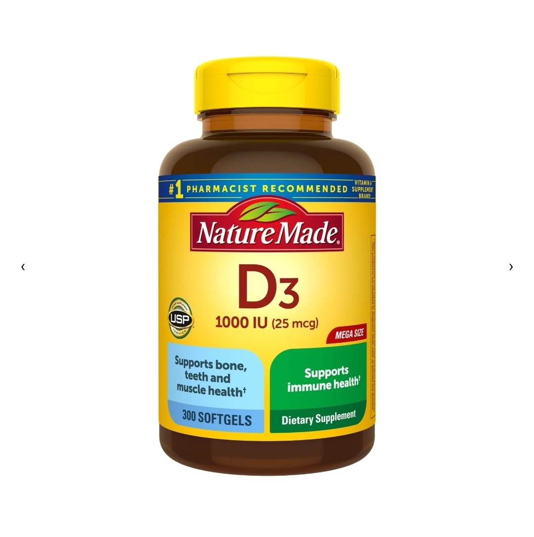 Bouteille Nature Made Vitamine D3 avec gélules et potentiel soutien des os et de l'immunité