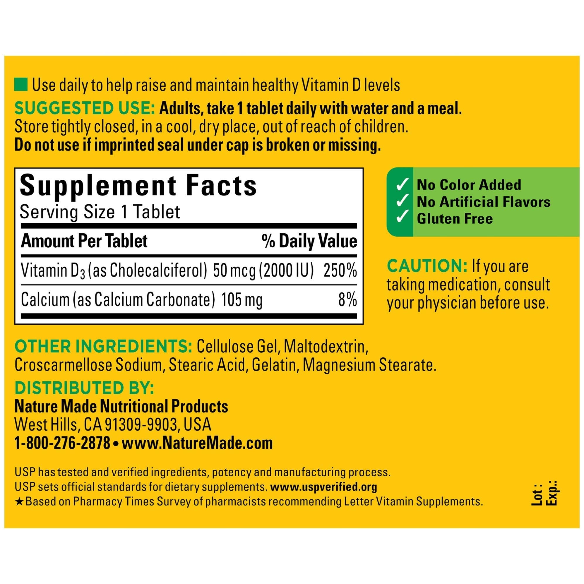 Nature Made Vitamine D3: emballage indiquant 220 comprimés et formulation en D3.