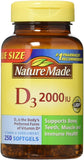 Nature Made vitamine D3 2000 unités internationales, flacon de gélules liquides pour usage quotidien.