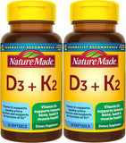 Nature Made Vitamine D3 K2 gélules, bouteille – soutien potentiel pour os et immunité.