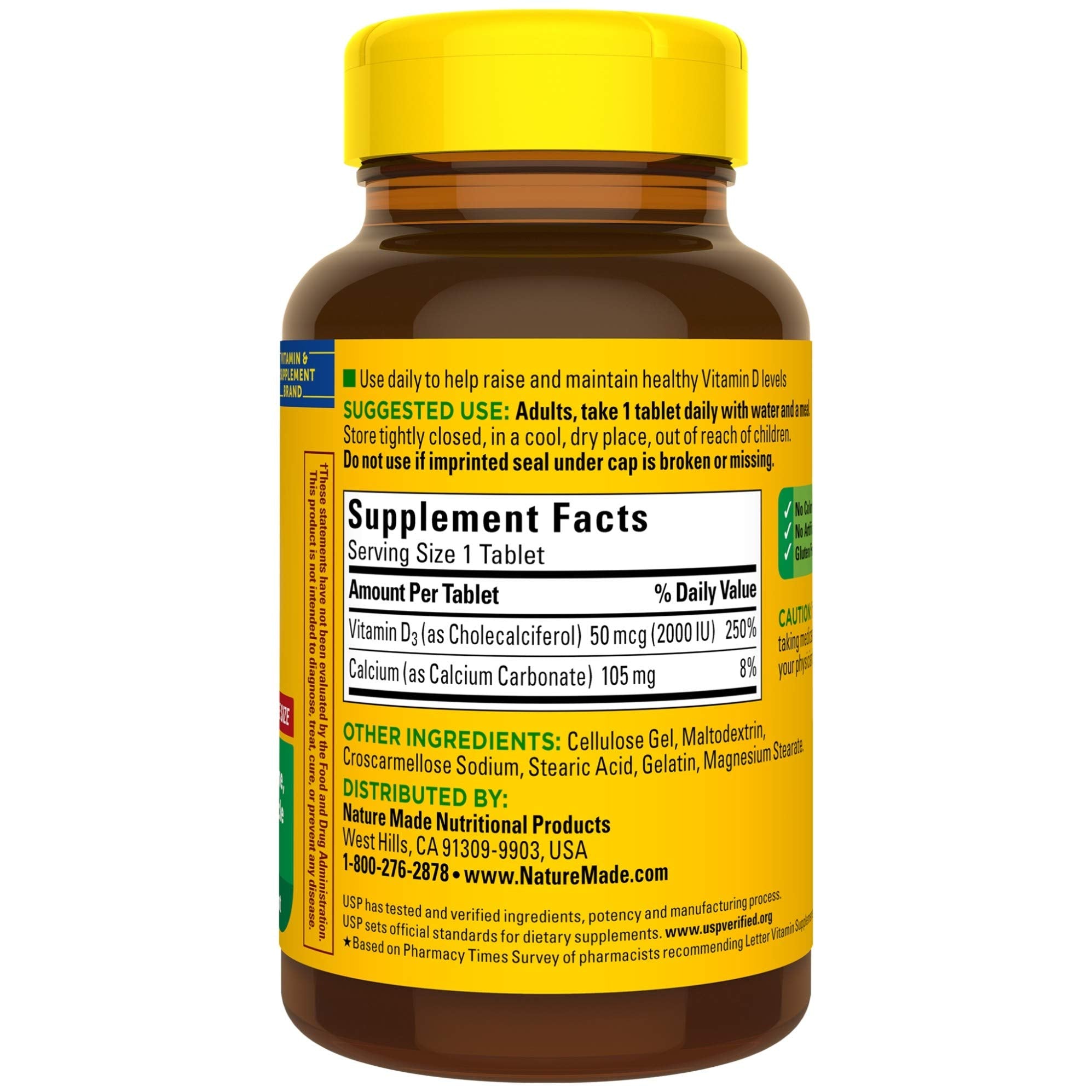 Nature Made Vitamine D3: qualité et contrôle USP vérifié.