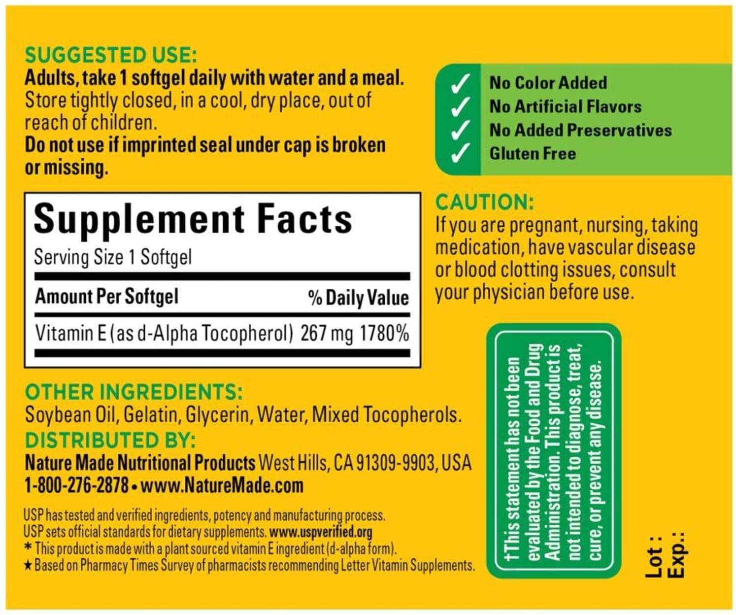 Gélules végétales Nature Made, 267 mg d-alpha par capsule