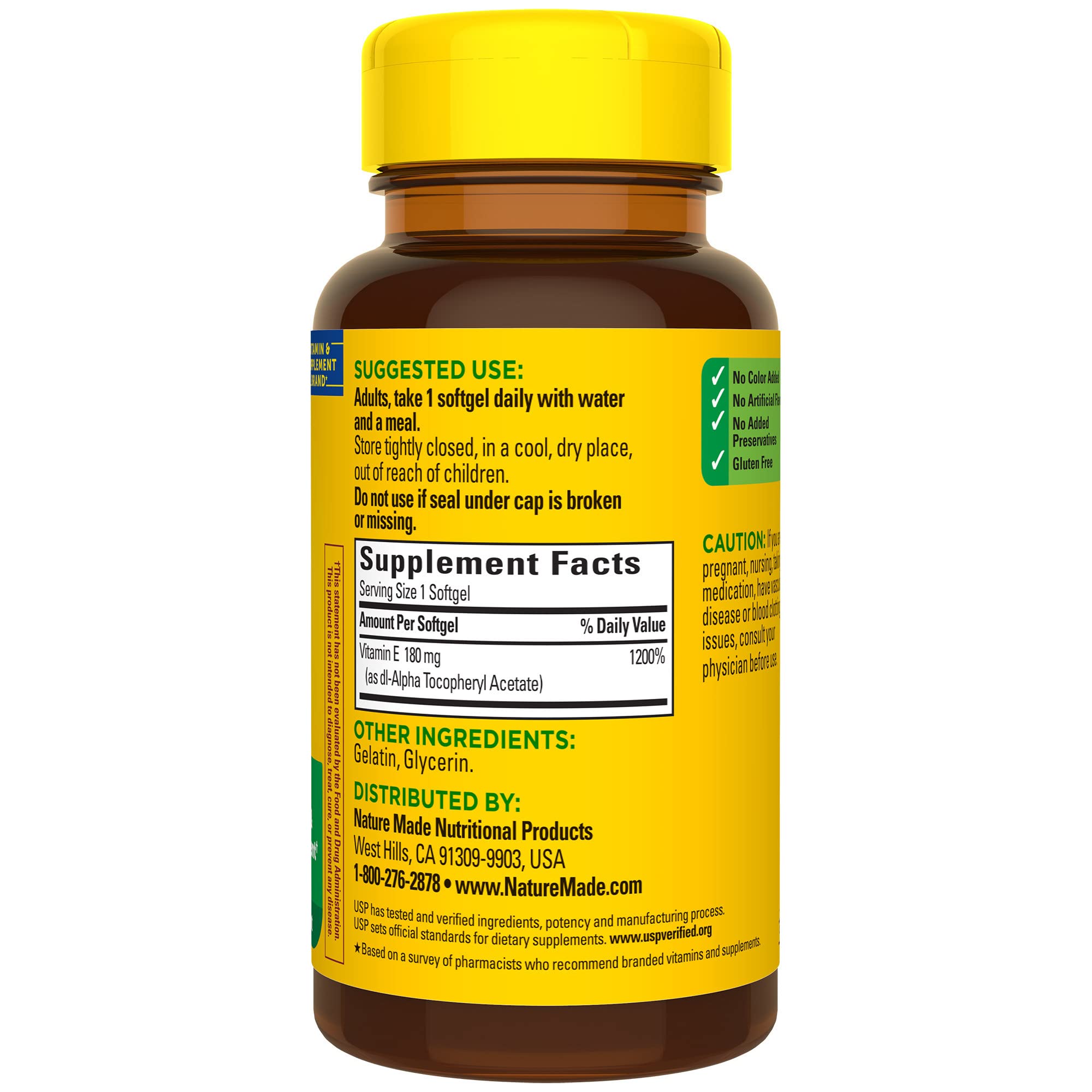 Nature Made Vitamine E dl-alpha, usage quotidien et soin cutané.