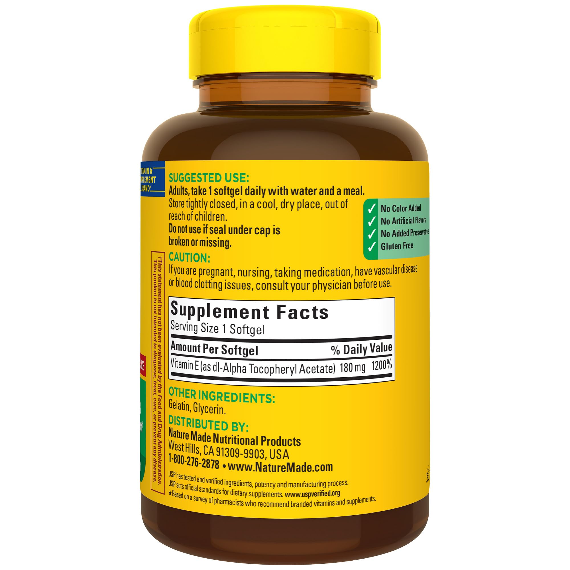 Nature Made Vitamine E: flacon sûr et fiable, garantie de qualité