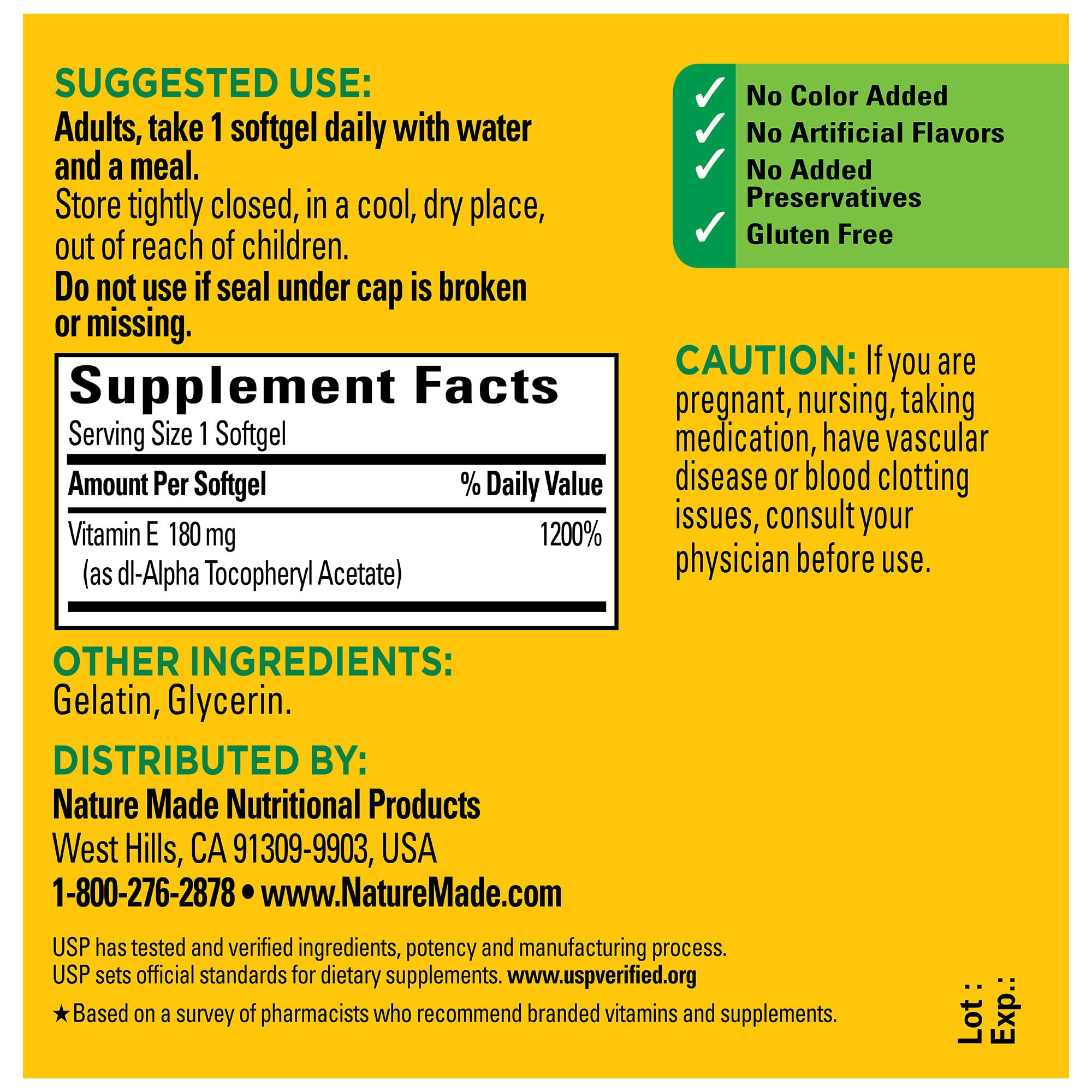 Nature Made Vitamine E soutien immunitaire et peau saine, gélules quotidiennes.