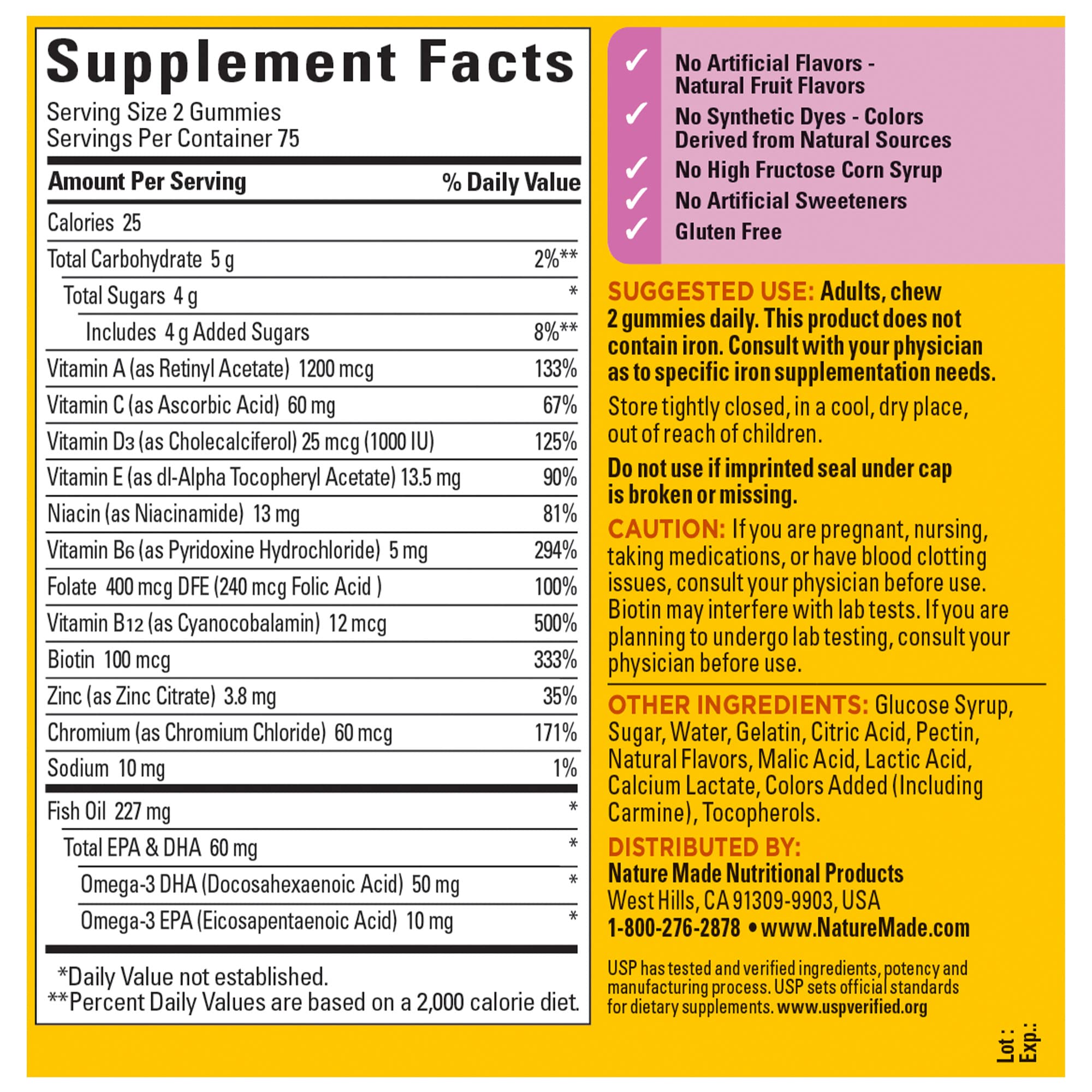 Nature Made Vitamines Femmes Omega-3: format pratique de 150 gommes pour 75 jours.