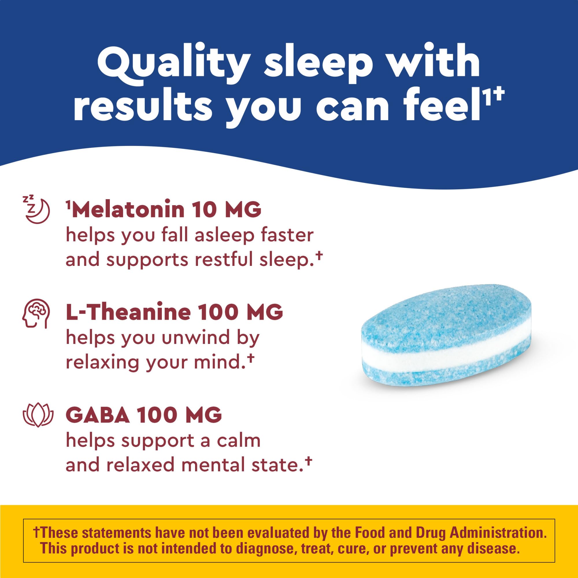 Nature Made Wellblends Sommeil Plus Long – tablette en gros plan pour le repos nocturne.