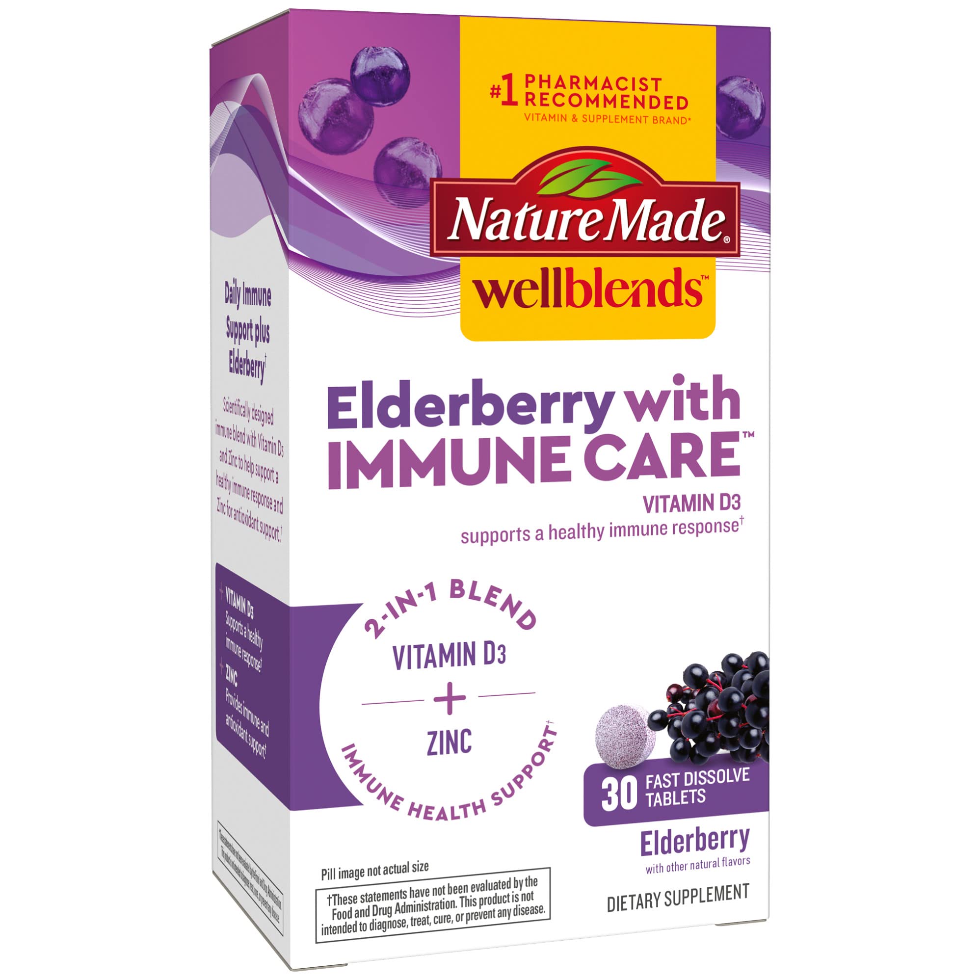 Nature Made Wellblends Sureau – tablette dissolution rapide, prise quotidienne facile.