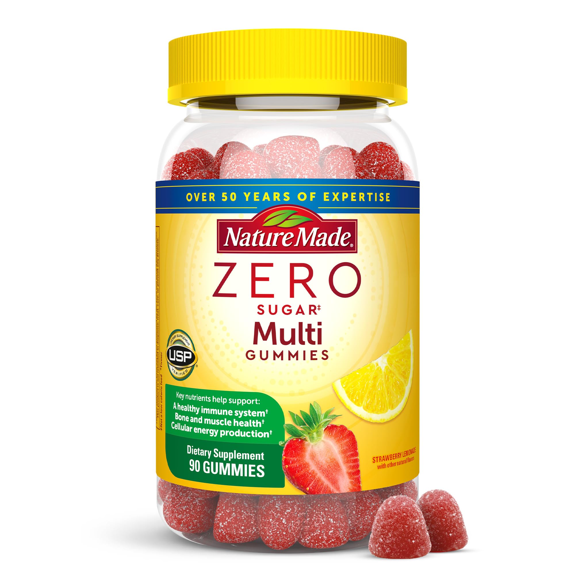 Nature Made Zero Sugar Multivitamin Gummies — bouteille prête à l'usage quotidien.