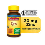 Nature Made Zinc 30 mg – comprimés visibles, soutien antioxydant potentiel.