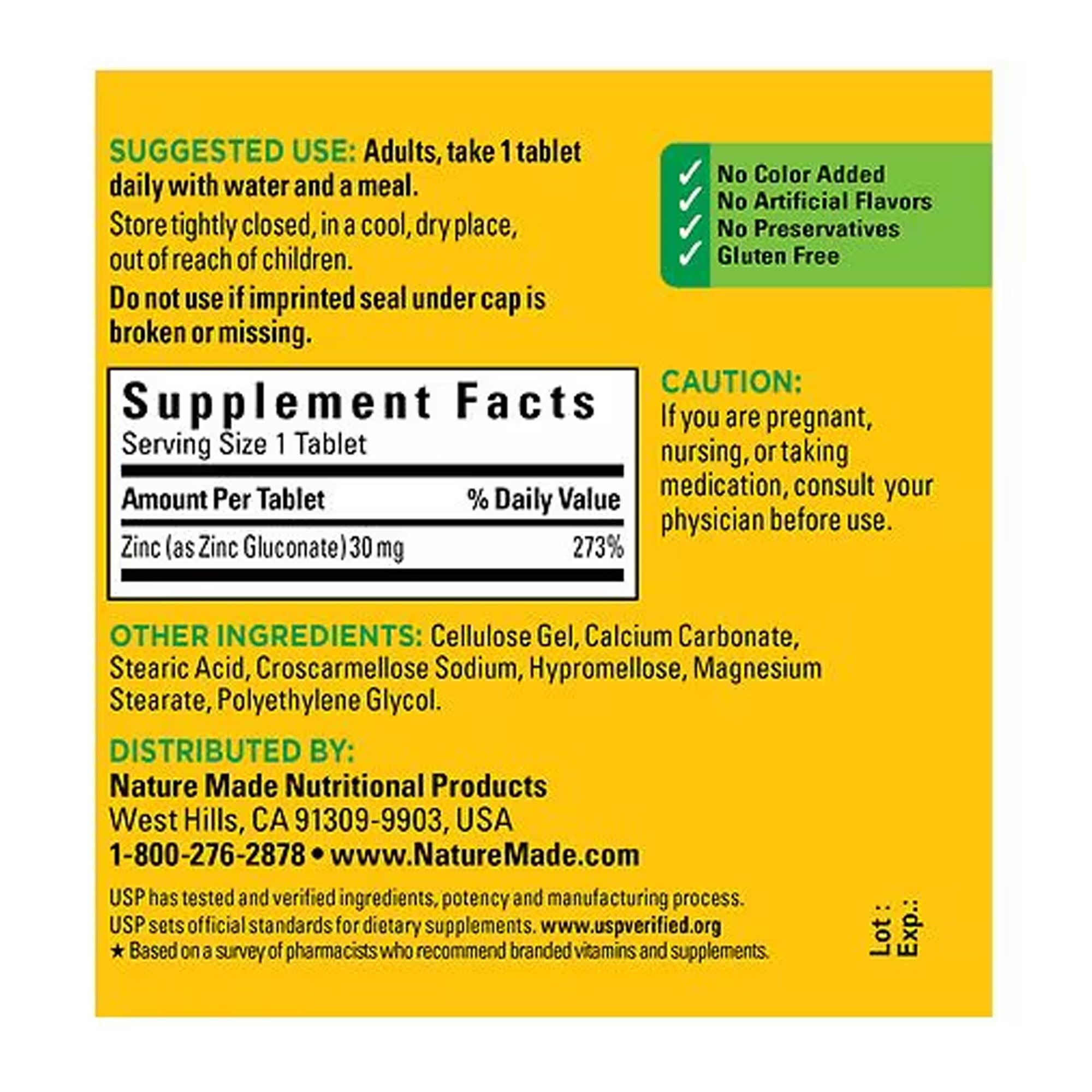 Nature Made Zinc 30 mg – ensemble d’emballages, facile à stocker.