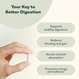 Nature M.D. Enzyme365: capsules-digestives visibles dans le flacon, soutien après les repas.