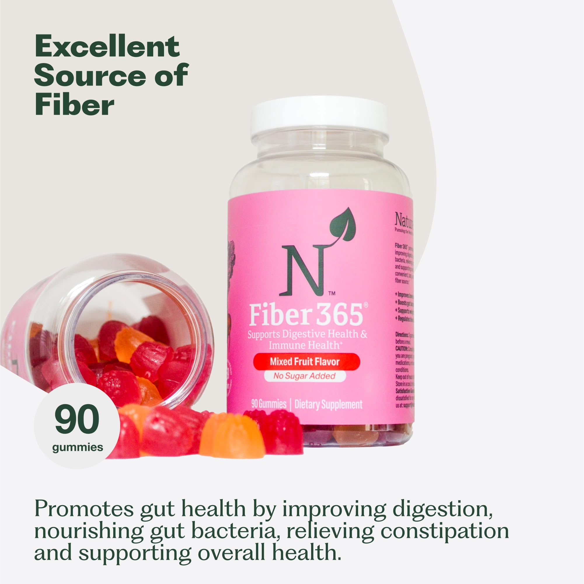 Nature M.D. Fibre 365 Gommes saveur fruits mélangés facilement consommables.