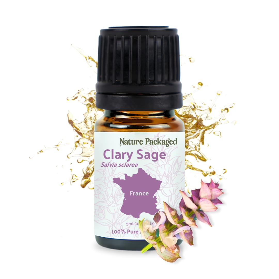 Nature Packaged Clary Sage, flacon en verre, aromathérapie apaisante à domicile.