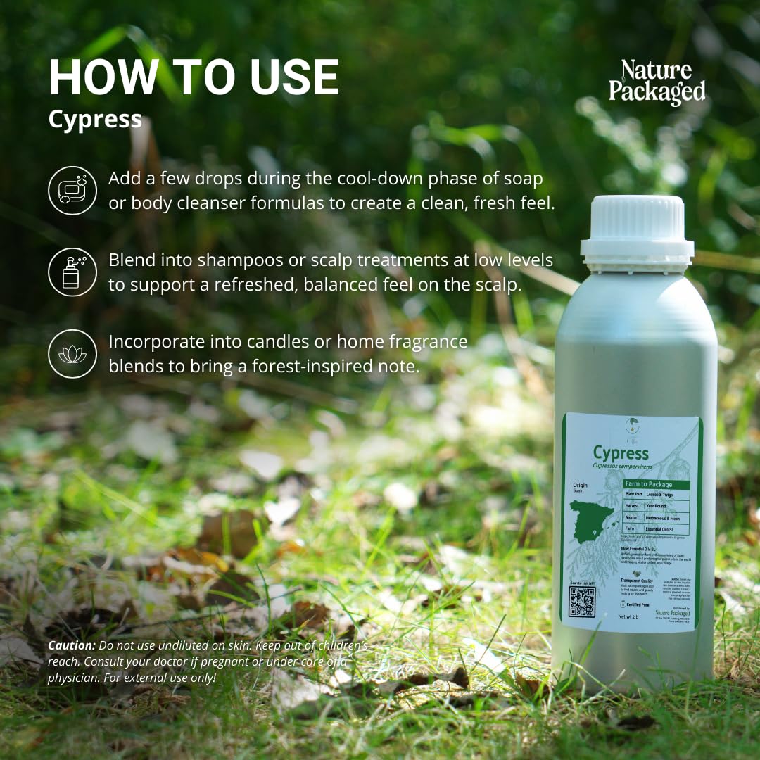 Nature Packaged huile de cyprès 15ml – massage-relaxation pour muscles tendus.