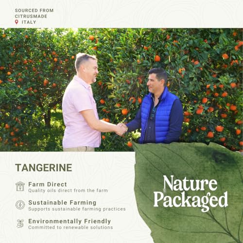 Nature Packaged huile tangerine, diffuseur aromathérapie en démonstration pour relaxation.