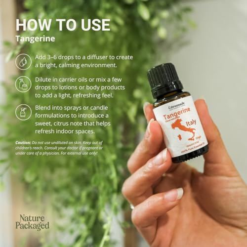 Nature Packaged huile tangerine, flacon et compte-gouttes pour soins visage.