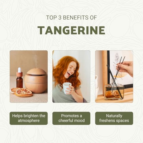 Nature Packaged huile tangerine, zoom sur le zeste pour un arôme frais.