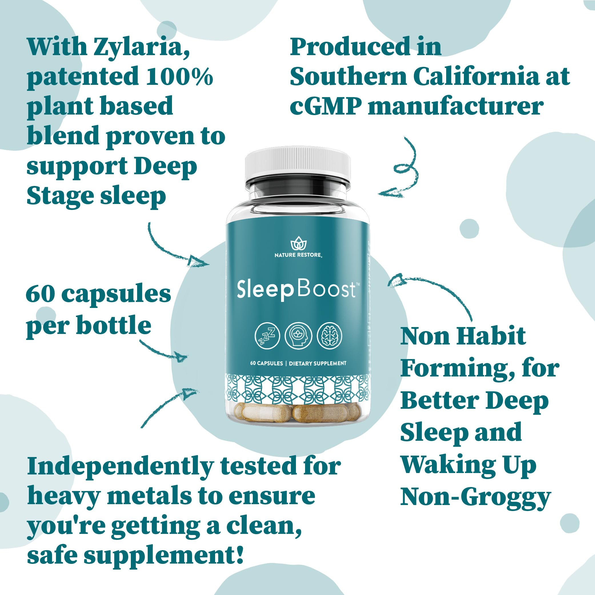 SleepBoost de Nature Restore, Zylaria: mélange propriétaire pour un repos potentiel.