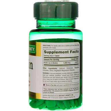Nature's Bounty Biotine 1000 mcg – complément cheveux peau ongles
