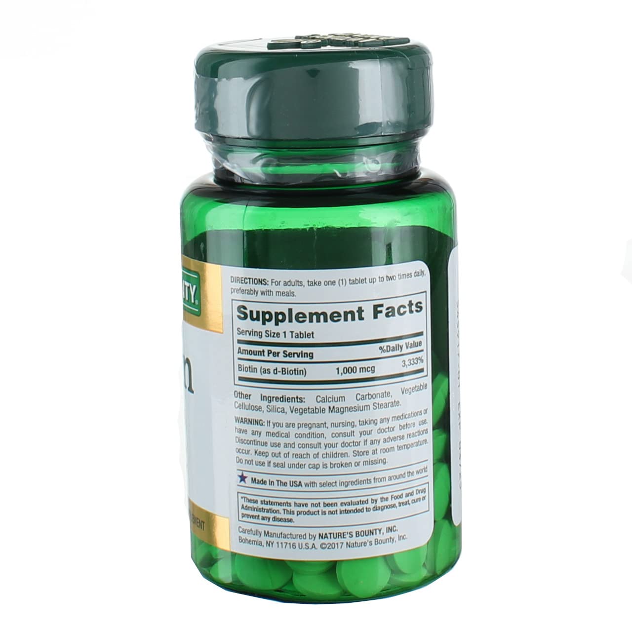 Nature's Bounty Biotine 1000 mcg – étiquette claire, informations utiles