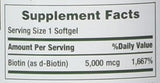 Flacon et étiquette Nature's Bounty Biotine 5000 mcg, contrôle et traçabilité faciles.