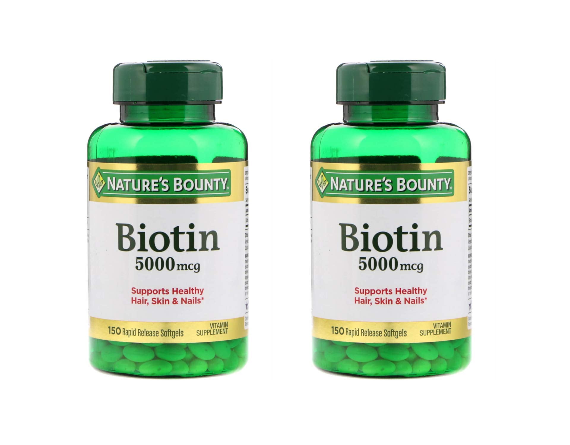 Nature's Bounty Biotine 5000 mcg dans la bouteille, soutien potentiel au métabolisme énergétique.