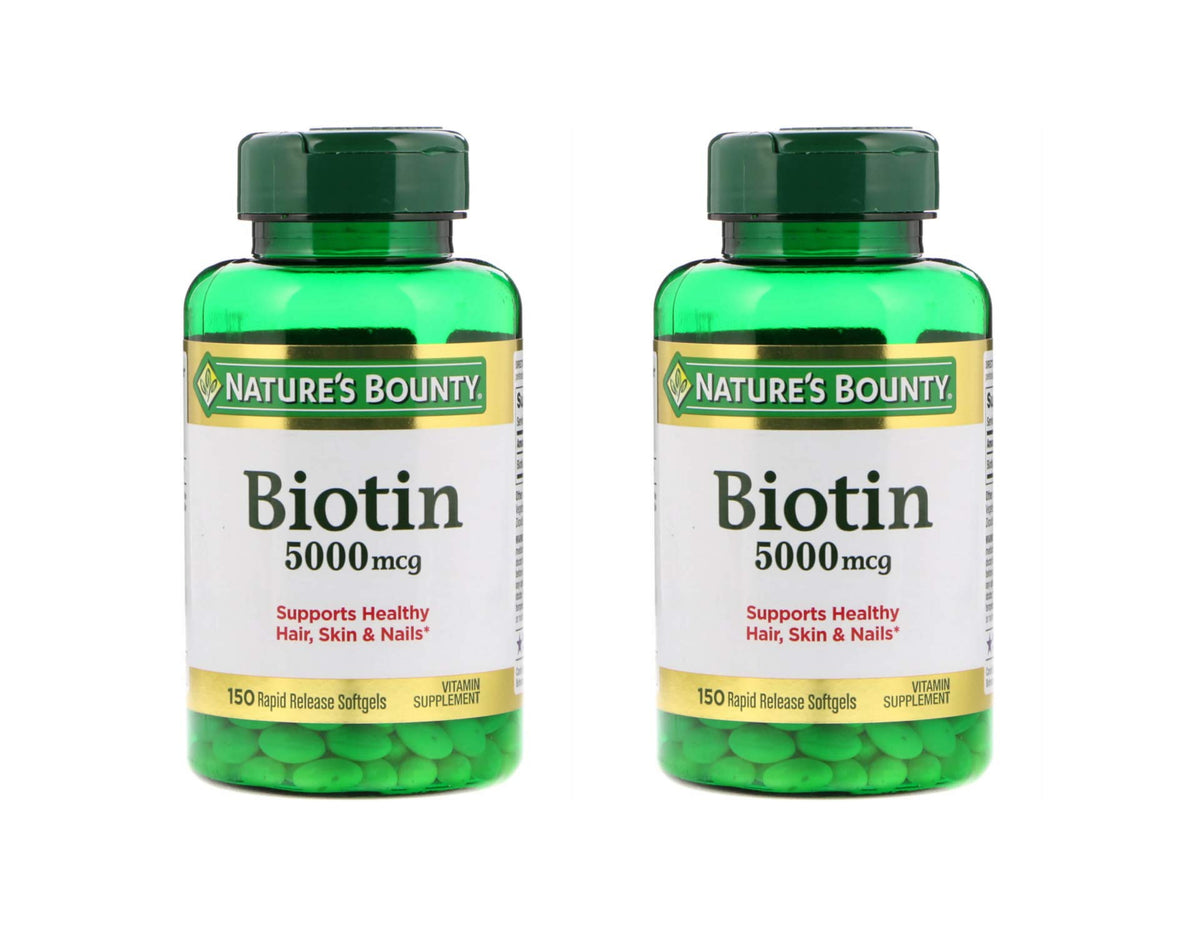 Nature's Bounty Biotine 5000 mcg dans la bouteille, soutien potentiel au métabolisme énergétique.
