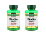 Nature's Bounty Biotine 5000 mcg dans la bouteille, soutien potentiel au métabolisme énergétique.