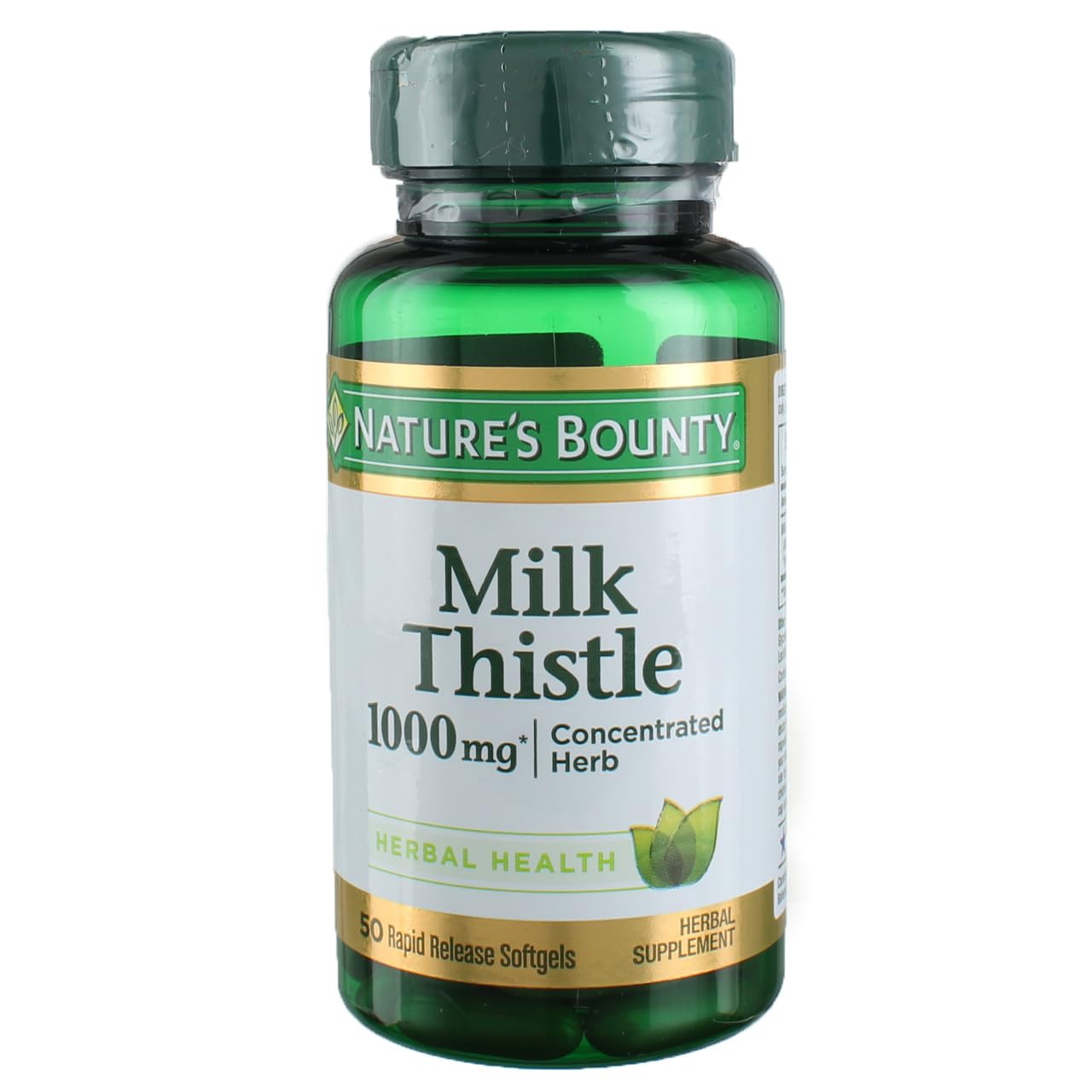 Nature's Bounty chardon-marie 1000 mg, prise-de-vue-principale: capsules molles faciles à avaler.