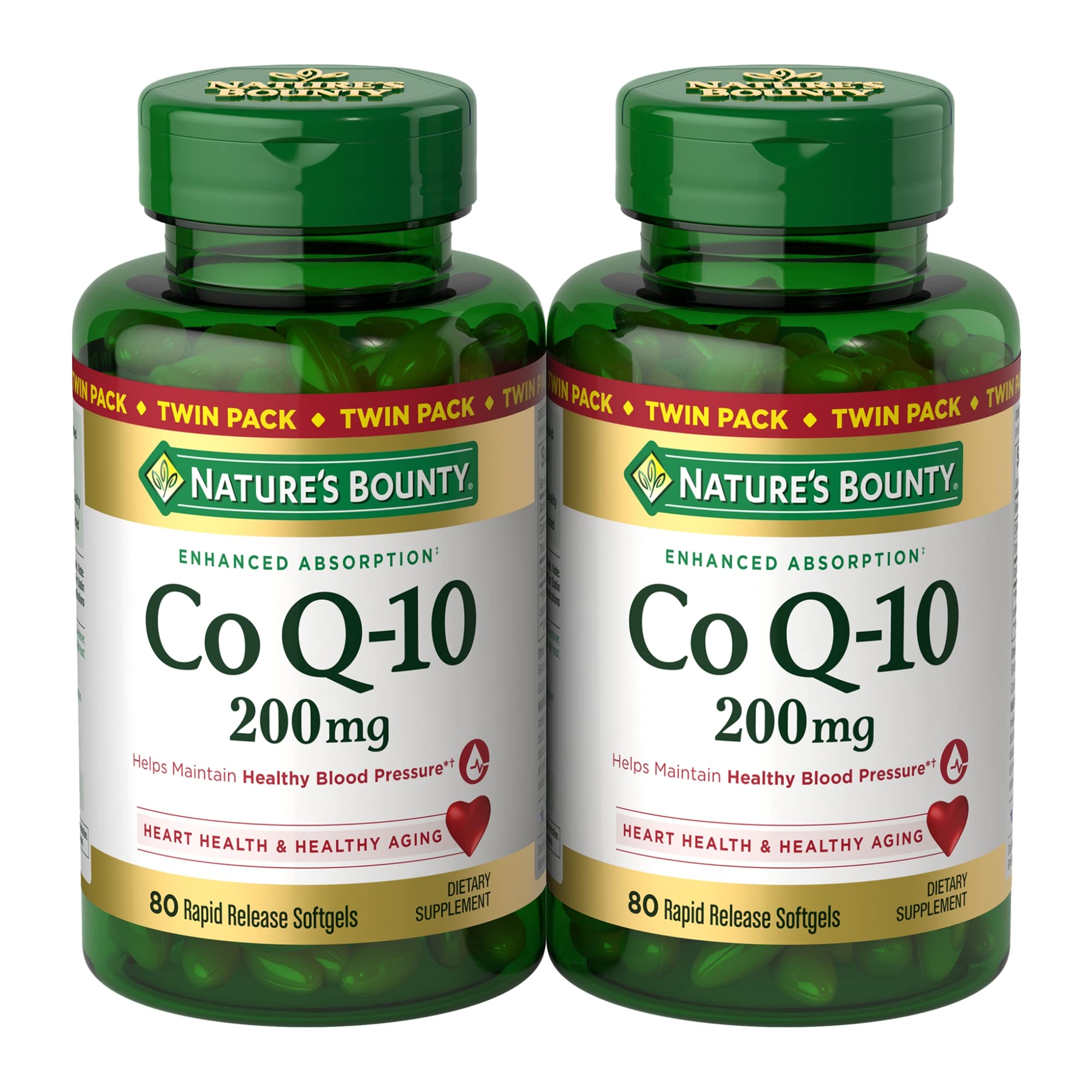 Nature’s Bounty CoQ10 — bouteille avec libération rapide, soutien cardio-vasculaire potentiel.