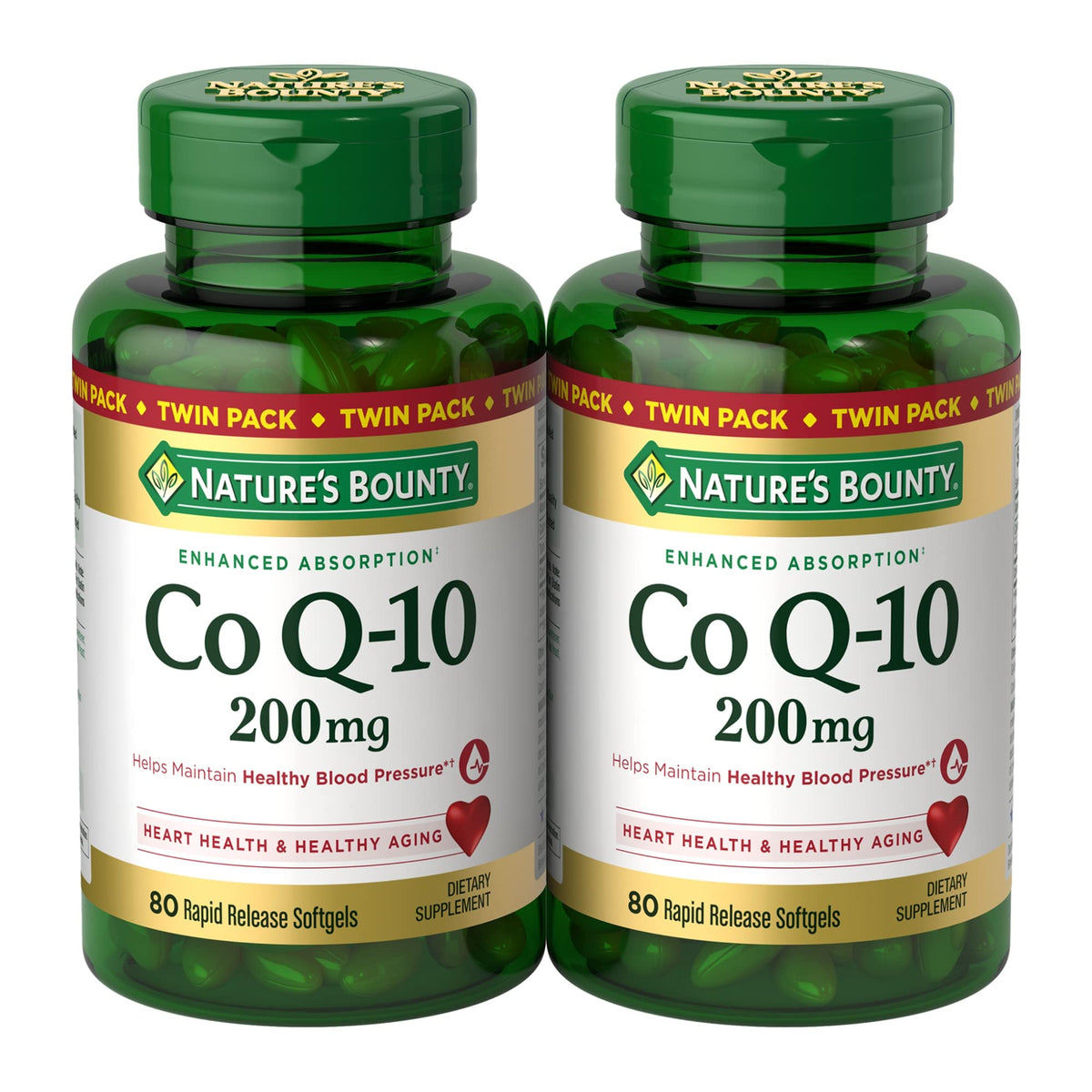 Nature’s Bounty CoQ10 — bouteille avec libération rapide, soutien cardio-vasculaire potentiel.