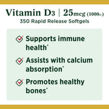 Nature's Bounty Vitamine D3, flacon pratique, contribue à une immunité équilibrée