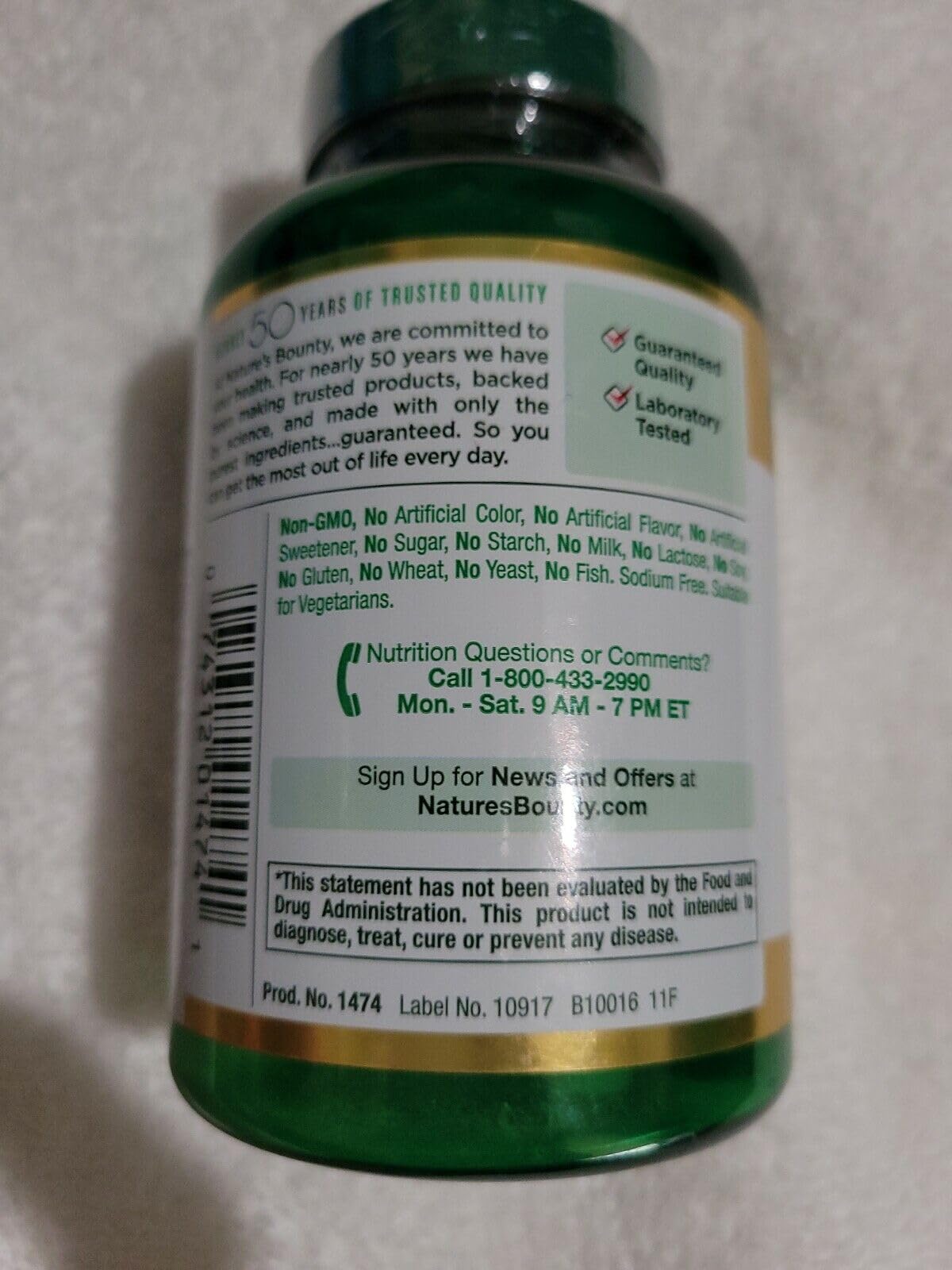 Emballage Nature's Bounty vitamine C 500 mg prêt à être rangé.