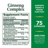 Ginseng Complex Nature's Bounty – emballage et gélules, soutien à la vitalité