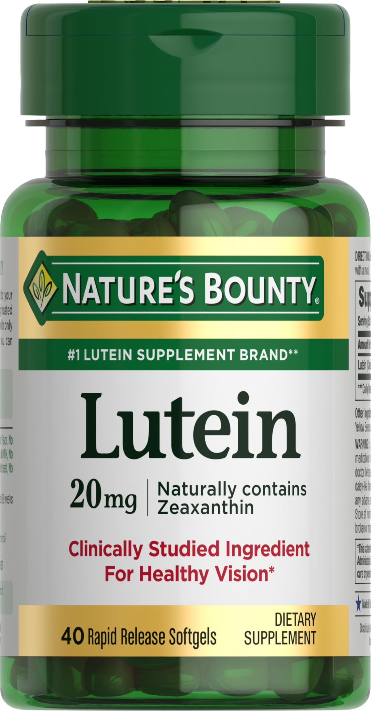 Nature's Bounty Lutéine gélules dans la bouteille – soutien possible à la vue au quotidien