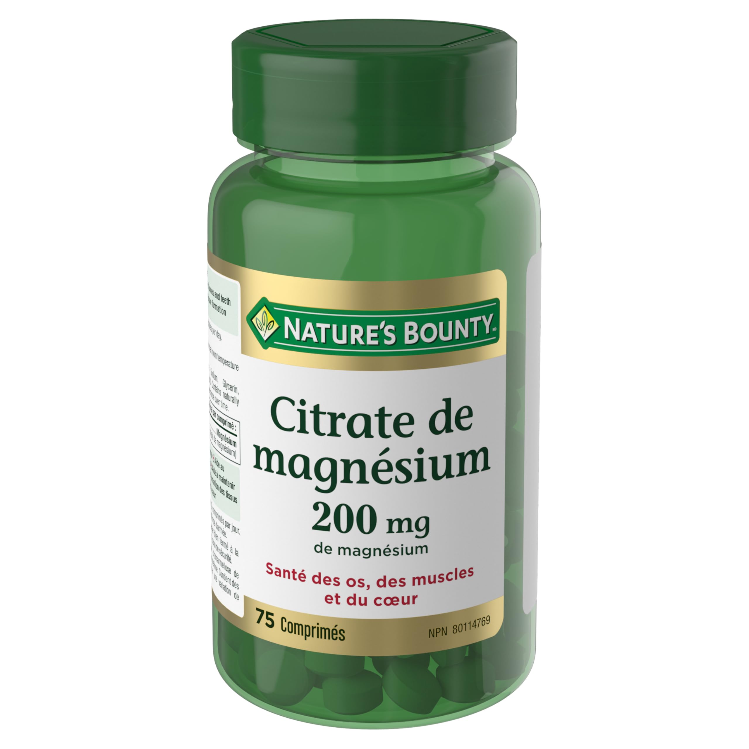Nature's Bounty magnésium citrate 200 mg en bouteille, format pratique